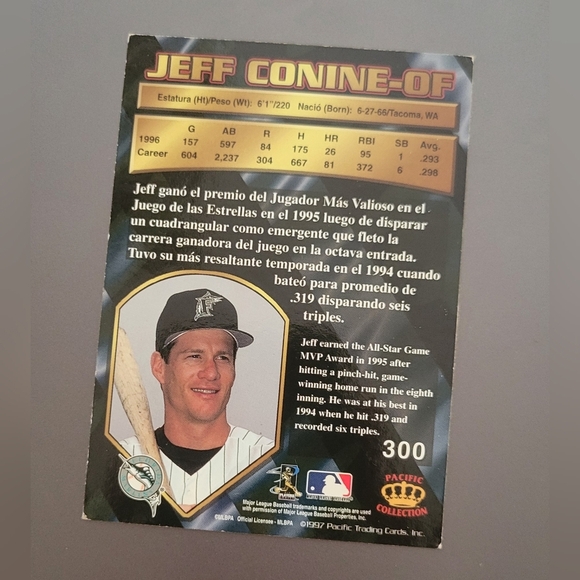 1997 Pacific Crown Collection Jeff Conine #300 Florida Marlins MLB Baseball Card - Picture 2 of 3